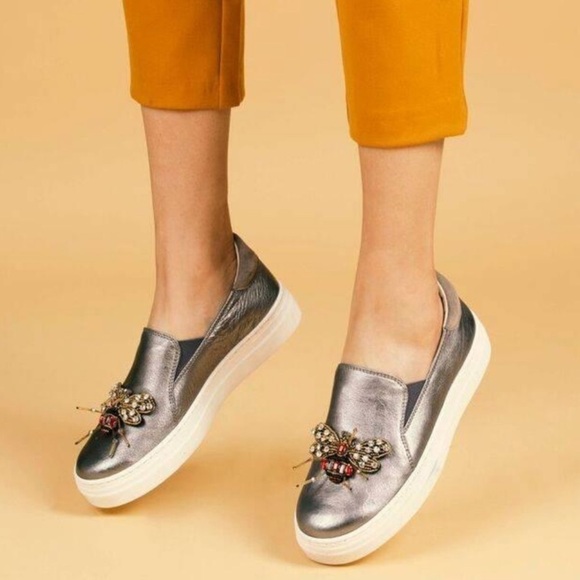 Valentina Rangoni Samurai Fashion Loafer Sneakers Metallic Silver Moth Beetle 9 - Picture 2 of 16